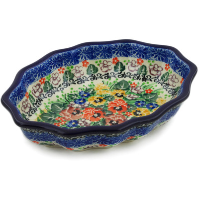 Polish Pottery Serving Bowl 7&quot; Pansy Garden UNIKAT