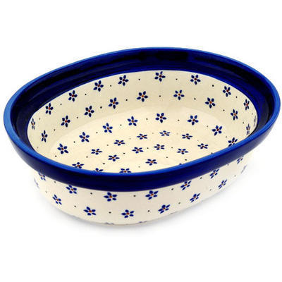 Polish Pottery Serving Bowl 8&quot; Forget Me Knot