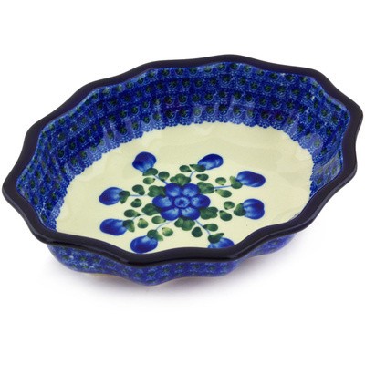 Polish Pottery Serving Bowl 9&quot; Blue Poppies