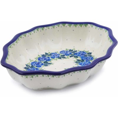 Polish Pottery Serving Bowl 9&quot; Blue Rose