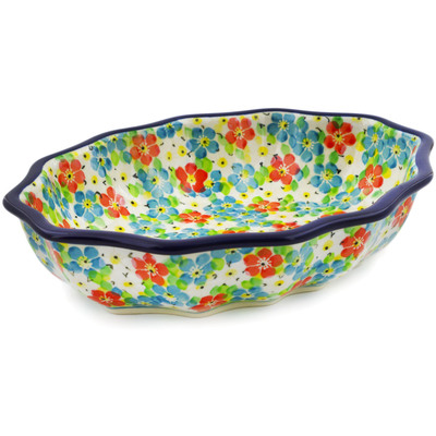 Polish Pottery Serving Bowl 9&quot; Colorful Dizziness UNIKAT