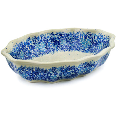 Polish Pottery Serving Bowl 9&quot; Delicate Blue UNIKAT
