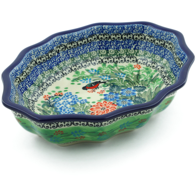 Polish Pottery Serving Bowl 9&quot; Red Breasted Robin UNIKAT