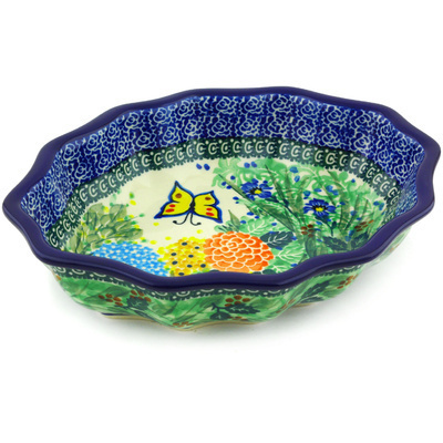 Polish Pottery Serving Bowl 9&quot; Spring Garden UNIKAT