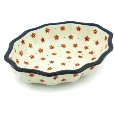 Polish Pottery Serving Bowl 9&quot; Wildflower Burst