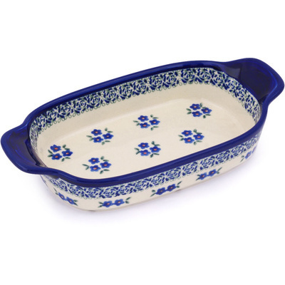 Polish Pottery Serving Dish or Baker Small Forget Me Not Dots