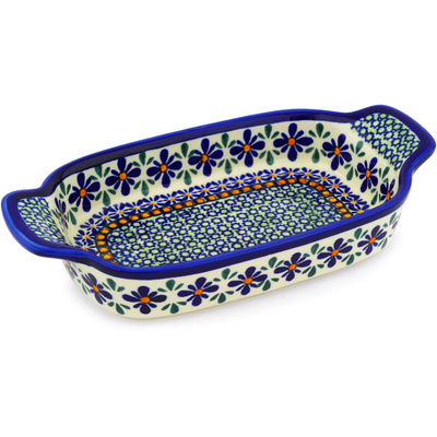 Polish Pottery Serving Dish or Baker Small Gingham Flowers