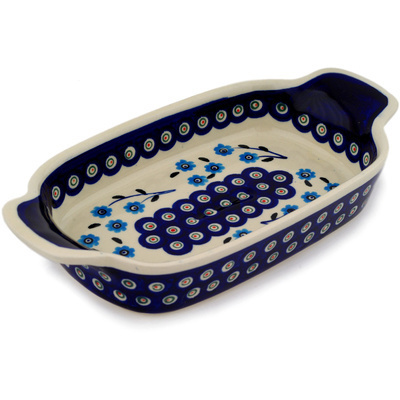 Polish Pottery Serving Dish or Baker Small Peacock Poppies