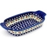 Polish Pottery Serving Dish or Baker Small Red Daisy Peacock