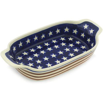 Polish Pottery Serving Dish or Baker Small Stars And Stripes