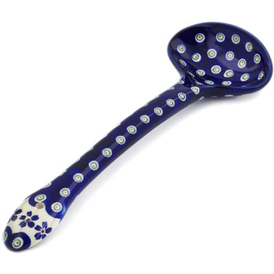 Polish Pottery Serving Spoon 11&quot; Flowering Peacock