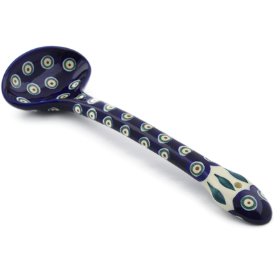 Polish Pottery Serving Spoon 11&quot; Peacock Leaves