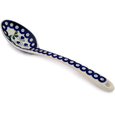 Polish Pottery Serving Spoon 13&quot; Bleeding Heart Peacock