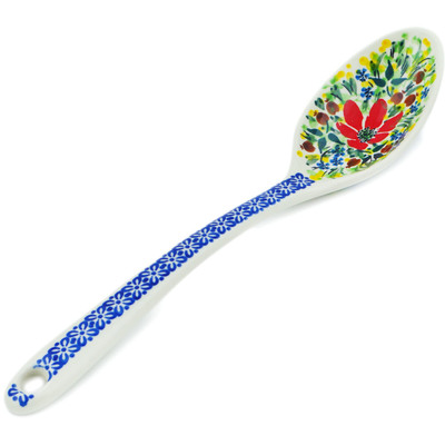 Polish Pottery Serving Spoon 13&quot; Blooming Daisies UNIKAT