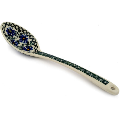 Polish Pottery Serving Spoon 13&quot; Blue Chicory