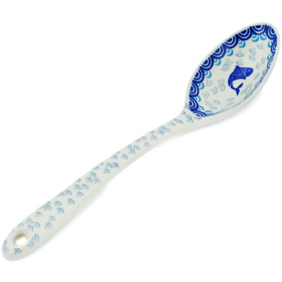 Polish Pottery Serving Spoon 13&quot; Blue Herring Waters
