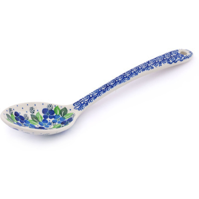 Polish Pottery Serving Spoon 13&quot; Blue Phlox