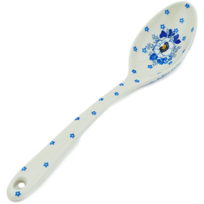 Polish Pottery Serving Spoon 13&quot; Blue Spring