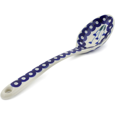 Polish Pottery Serving Spoon 13&quot; Blue Tulip Peacock