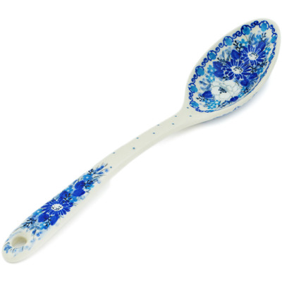 Polish Pottery Serving Spoon 13&quot; Blue Wildflower Meadow UNIKAT