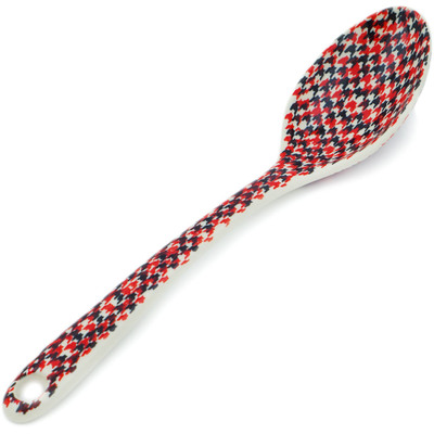 Polish Pottery Serving Spoon 13&quot; Bold Houndstooth
