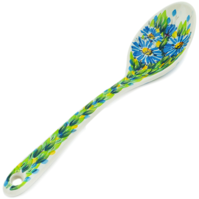 Polish Pottery Serving Spoon 13&quot; Bouquet Azul UNIKAT