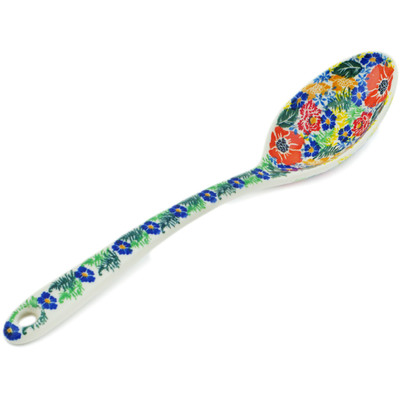 Polish Pottery Serving Spoon 13&quot; Cabin Meadow UNIKAT