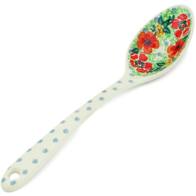 Polish Pottery Serving Spoon 13&quot; Candy Red Poppy UNIKAT