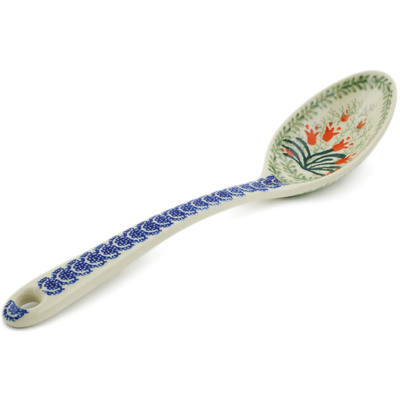 Polish Pottery Serving Spoon 13&quot; Crimson Bells