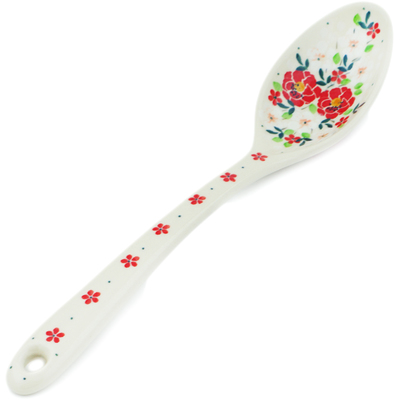 Polish Pottery Serving Spoon 13&quot; Festive Mistletoe UNIKAT