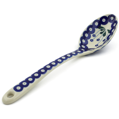 Polish Pottery Serving Spoon 13&quot; Forget-me-not Peacock