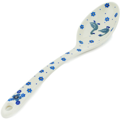 Polish Pottery Serving Spoon 13&quot; Friendly Fowl