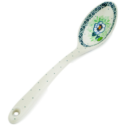 Polish Pottery Serving Spoon 13&quot; Green Flora