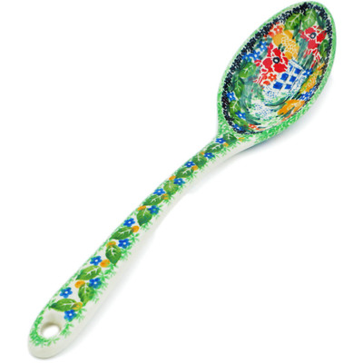 Polish Pottery Serving Spoon 13&quot; My Garden Window UNIKAT