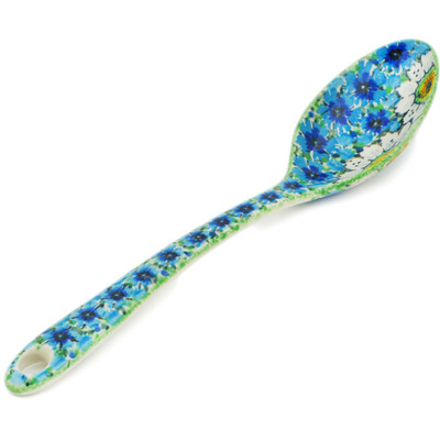 Polish Pottery Serving Spoon 13&quot; Pansies And Daisies UNIKAT