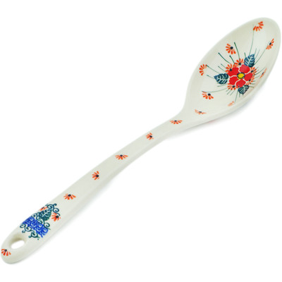Polish Pottery Serving Spoon 13&quot; Pink Forget Me Not UNIKAT