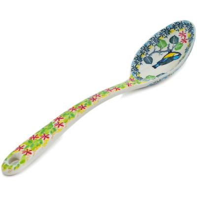 Polish Pottery Serving Spoon 13&quot; Pretty Parula UNIKAT