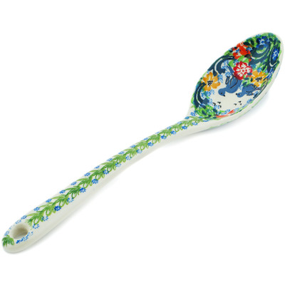 Polish Pottery Serving Spoon 13&quot; Silver Dove Delight UNIKAT