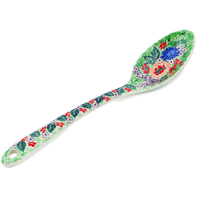 Polish Pottery Serving Spoon 13&quot; Splendid Meadow UNIKAT