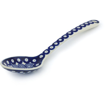 Polish Pottery Serving Spoon 13&quot; Swirling Peacock Eyes