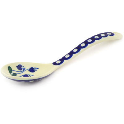 Polish Pottery Serving Spoon 9&quot; Bleeding Heart Peacock