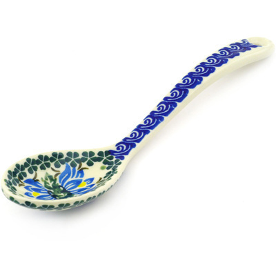 Polish Pottery Serving Spoon 9&quot; Blue Blooms