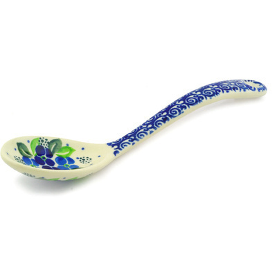 Polish Pottery Serving Spoon 9&quot; Blue Phlox