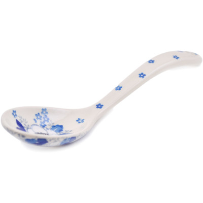Polish Pottery Serving Spoon 9&quot; Blue Spring