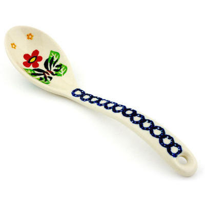 Polish Pottery Serving Spoon 9&quot; Buenos Dias