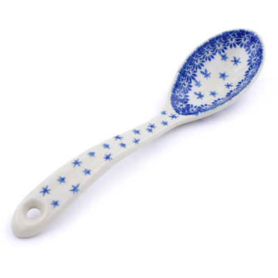 Polish Pottery Serving Spoon 9&quot; Snowy Night