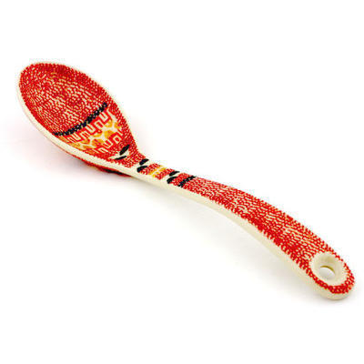 Polish Pottery Serving Spoon 9&quot; Solar Flare