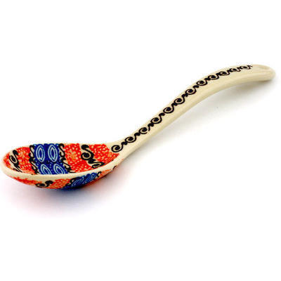 Polish Pottery Serving Spoon 9&quot; Southwest Sunrise