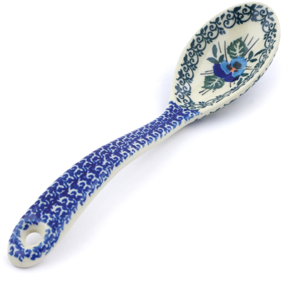 Polish Pottery Serving Spoon 9&quot; Sweet Blue Spring