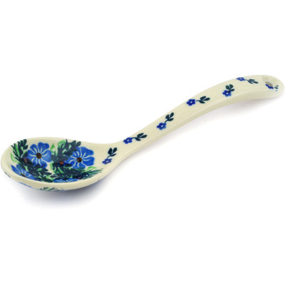 Polish Pottery Serving Spoon 9&quot; Viola Bouquet